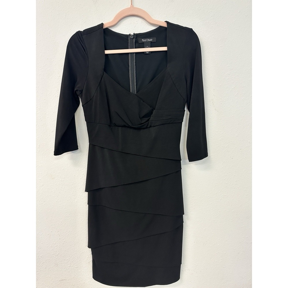 White House Black Market Slimming Black Tiered Bodycon Sheath Dress Women's Sz 6